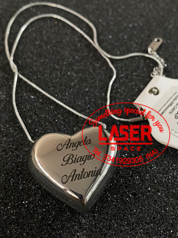 Collana con cuore Bombato  in acciaio inossidabile Bijoux incisione Laser