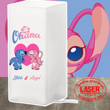 Lampada da Tavolo in Vetro Disegno di Stitch e Angel Disney