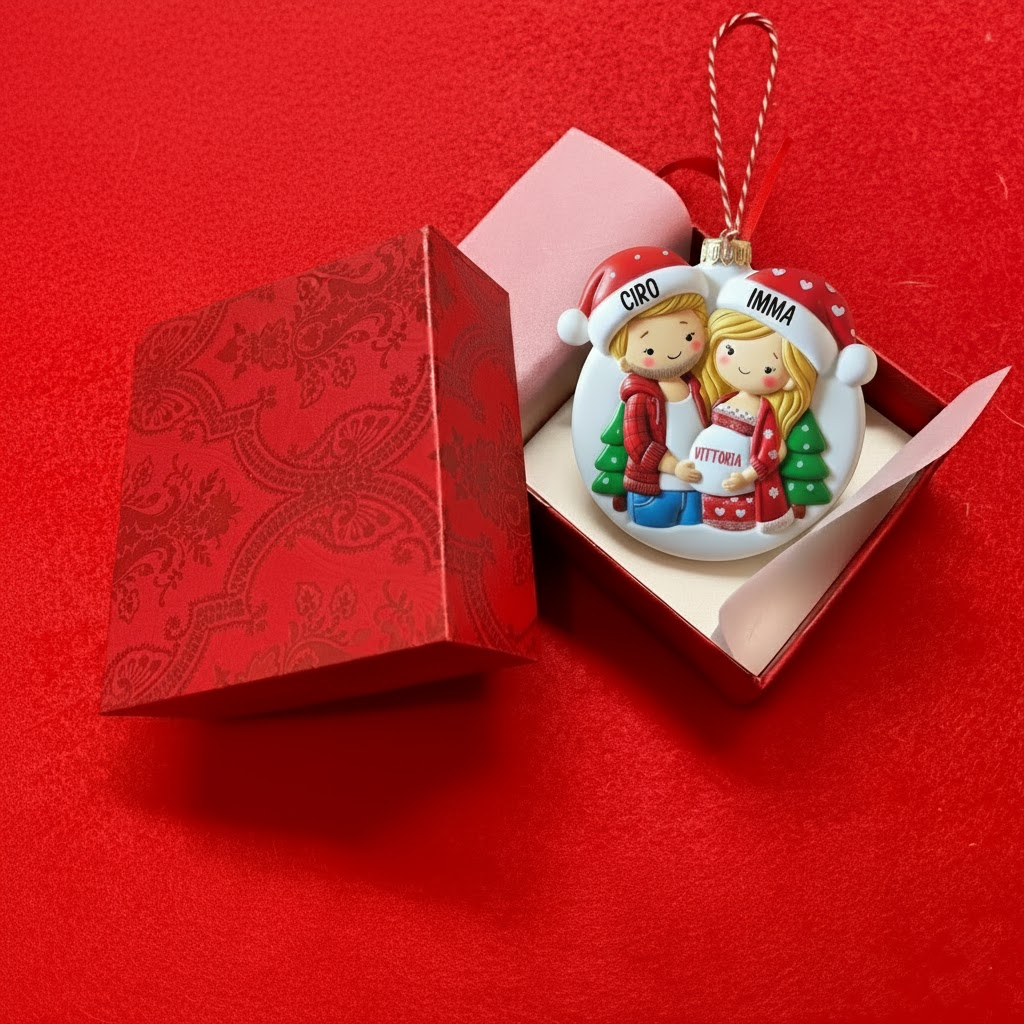 Pallina di Natale “Aspettando Te” personalizzata per gravidanza, appesa all’albero