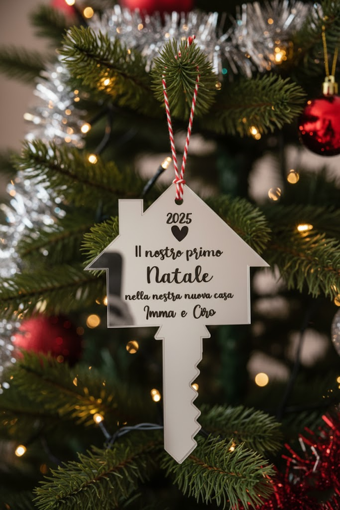 “Pallina di Natale nuova casa in plexiglass argento specchiato con nomi incisi”