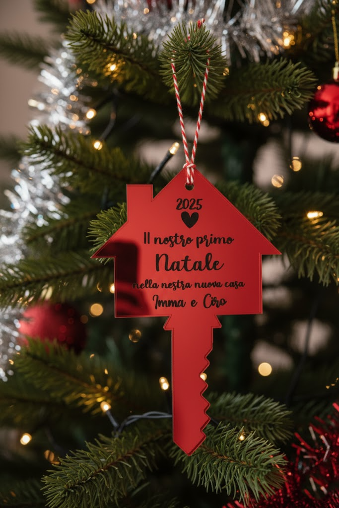 Pallina di Natale rossa specchiata incisa al laser – primo Natale